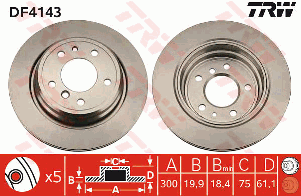 TRW Brake Rotor Single 300mm Rear DF4143S