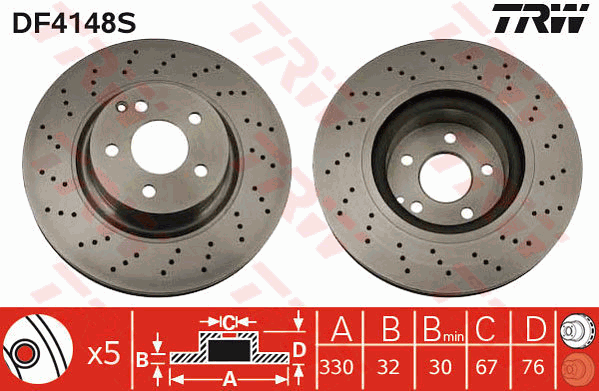 TRW Brake Rotor 330mm Front DF4148S