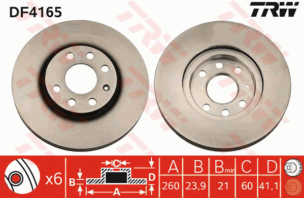 TRW Brake Rotor 260mm Front DF4165S
