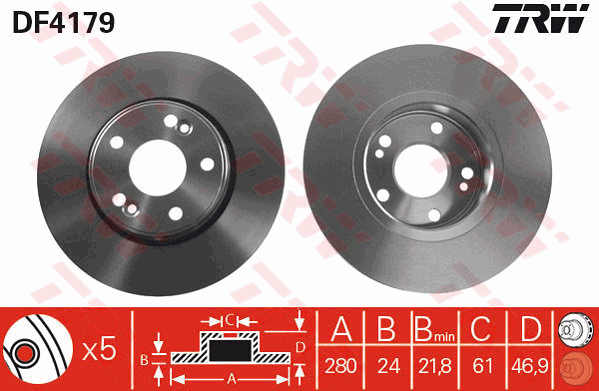 TRW Brake Rotor Single 280mm Front DF4179S