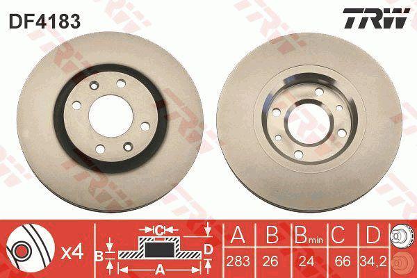 TRW Brake Rotor 283mm Front DF4183S