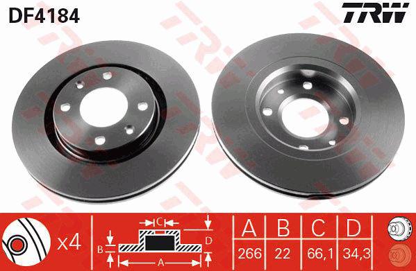 TRW Brake Rotor 266mm Front DF4184S