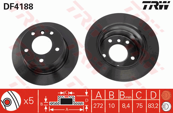 TRW Brake Rotor Single 272mm Rear DF4188S