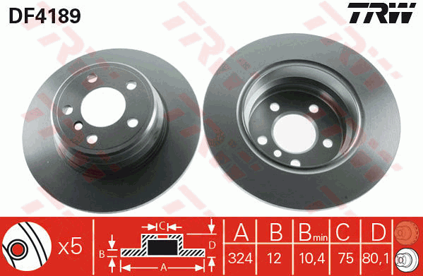 TRW Brake Rotor Single 324mm Rear DF4189S