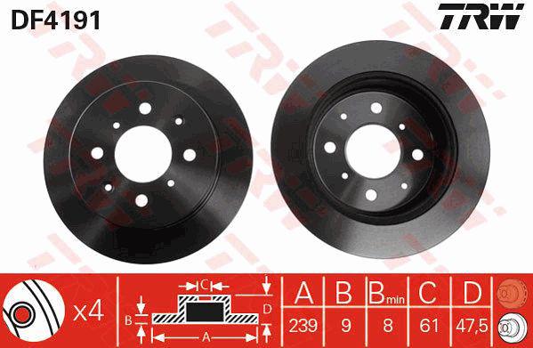 TRW Brake Rotor 239mm Rear DF4191S