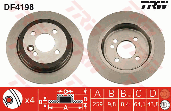 TRW Brake Rotor Single 259mm Rear DF4198S