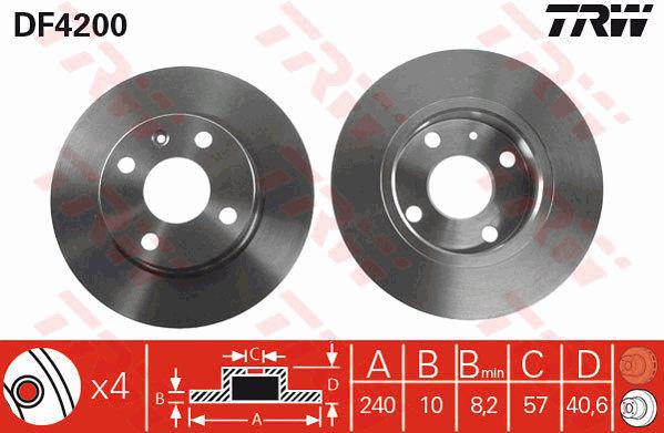 TRW Brake Rotor 240mm Rear DF4200S