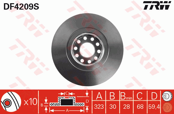 TRW Brake Rotor 323mm Front DF4209S