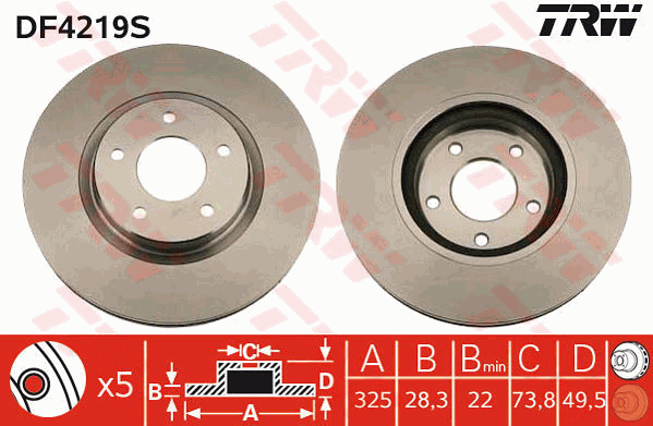 TRW Brake Rotor 325mm Front DF4219S