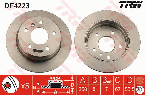 TRW Brake Rotor Single 258mm Rear DF4223S