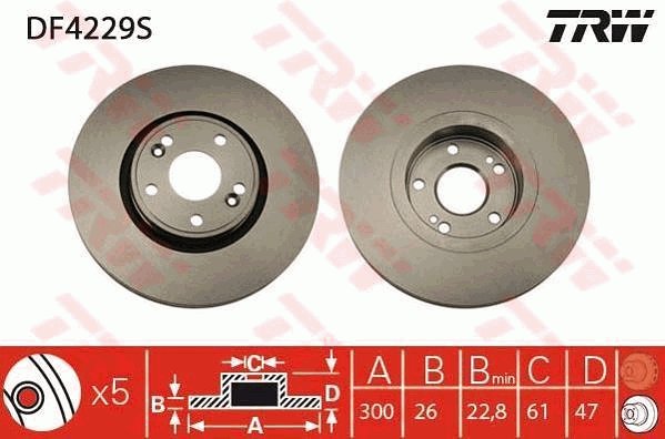 TRW Brake Rotor 300mm Front DF4229S
