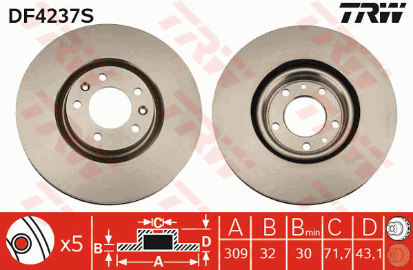 TRW Brake Rotor 309mm Front DF4237S
