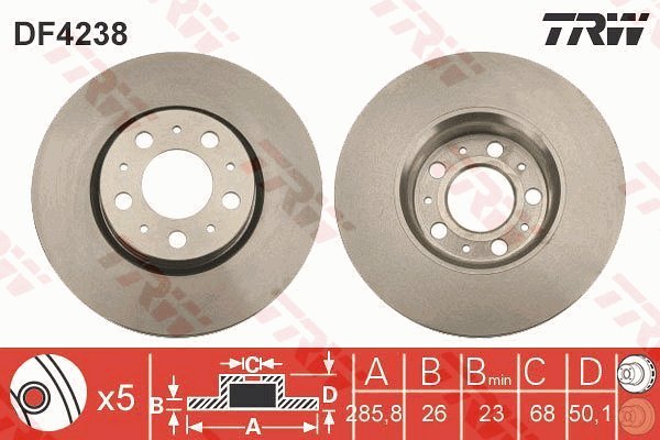 TRW Brake Rotor Single 285.5mm Front DF4238S