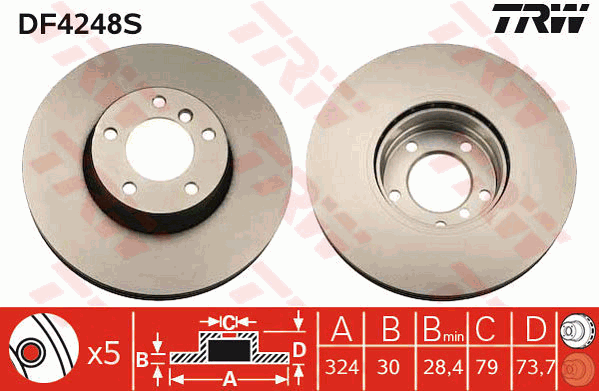 TRW Brake Rotor 324mm Front DF4248S