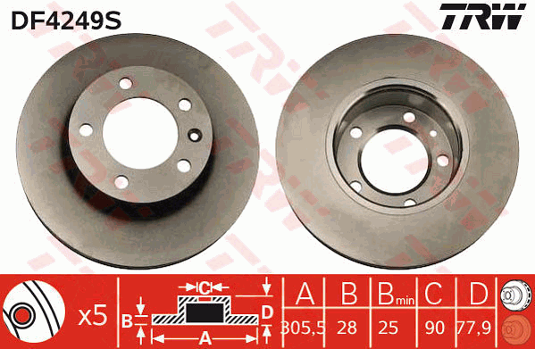 TRW Brake Rotor 305.5mm Front DF4249S