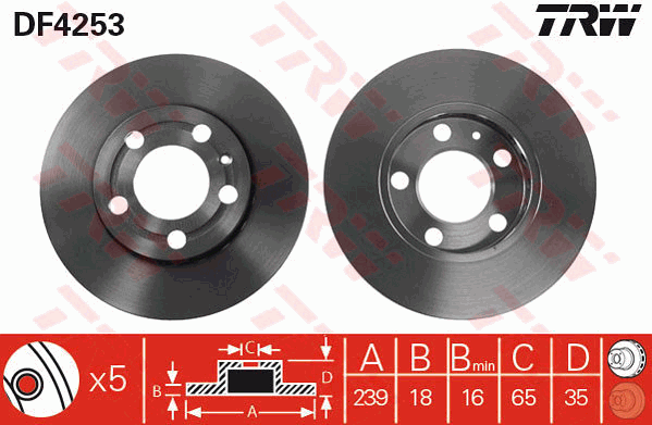 TRW Brake Rotor Single 239mm Front DF4253S