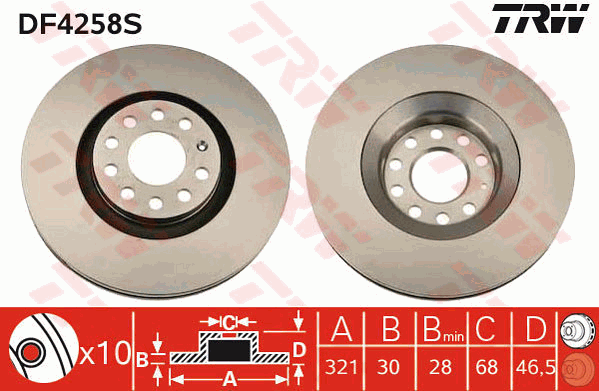 TRW Brake Rotor 321mm Front DF4258S