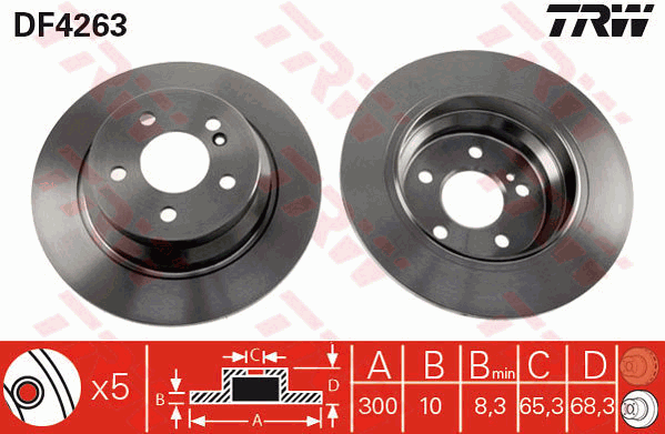 TRW Brake Rotor Single 300mm Rear DF4263S
