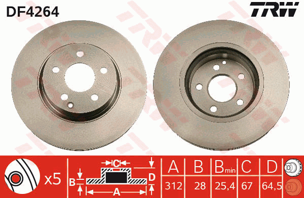 TRW Brake Rotor Single 312mm Front DF4264S