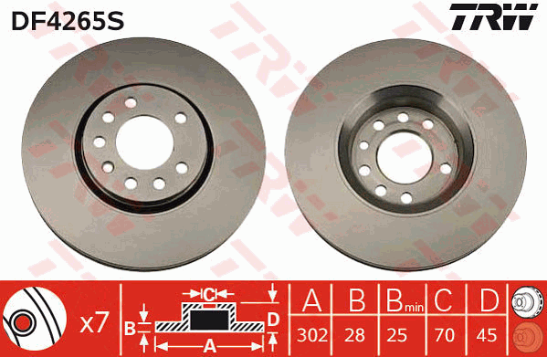 TRW Brake Rotor 302mm Front DF4265S
