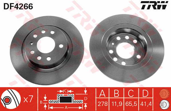TRW Brake Rotor Single 278mm Rear DF4266S