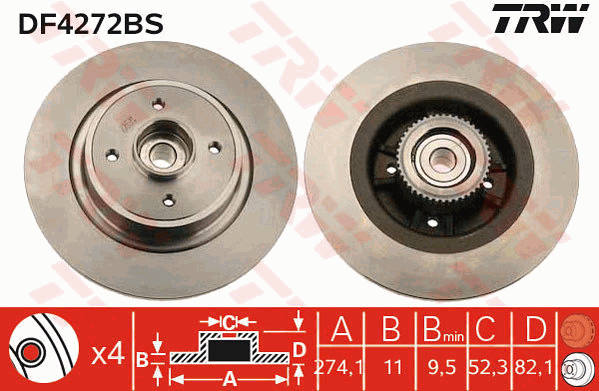 TRW Brake Rotor Rear DF4272BS