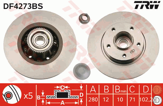 TRW Brake Rotor 274mm Rear DF4273BS