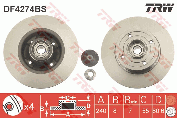TRW Brake Rotor 240mm Rear DF4274BS