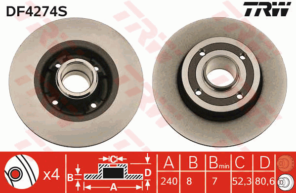TRW Brake Rotor 240mm Rear DF4274S