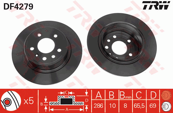TRW Brake Rotor Single 286mm Rear DF4279S