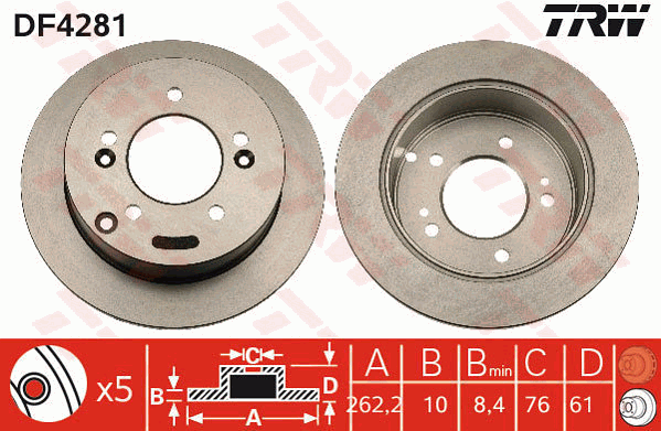TRW Brake Rotor 262mm Rear DF4281S