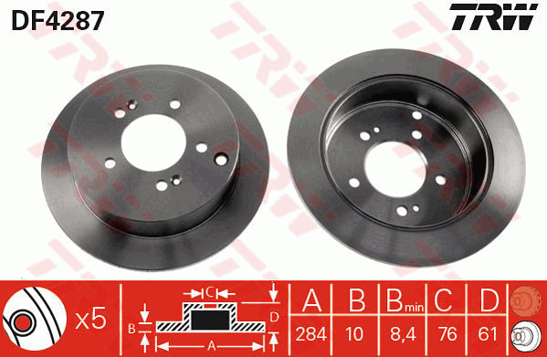 TRW Brake Rotor 284mm Rear DF4287S