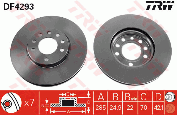 TRW Brake Rotor Single 285mm Front DF4293S