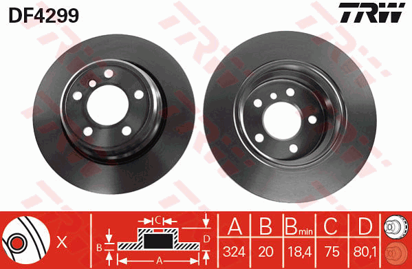 TRW Brake Rotor Single 324mm Rear DF4299S