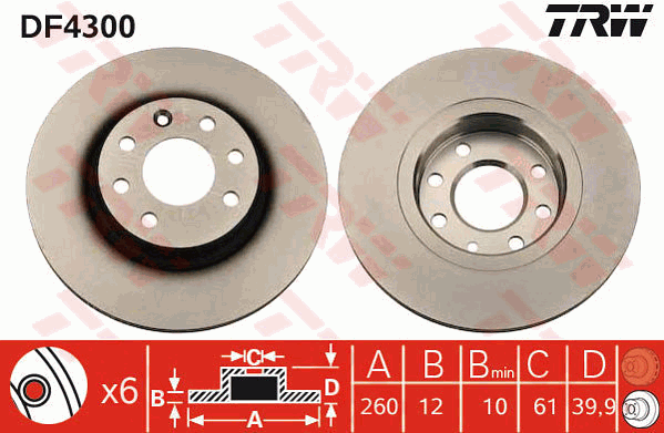 TRW Brake Rotor Single 260mm Front DF4300S