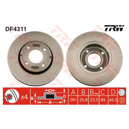 TRW Brake Rotor 281mm Front DF4311S