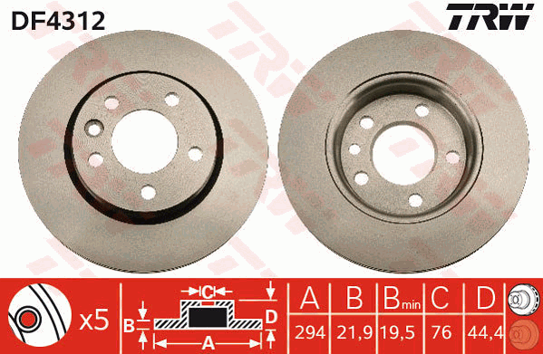 TRW Brake Rotor Single 294mm Rear DF4312S