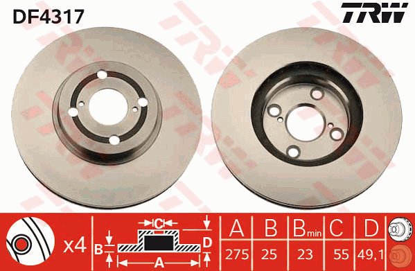 TRW Brake Rotor Single 275mm Front DF4317S