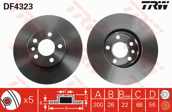 TRW Brake Rotor Single 300mm Front DF4323S
