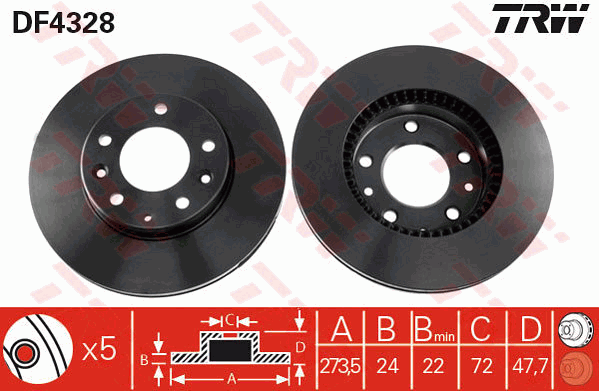 TRW Brake Rotor Single 273.5mm Front DF4328S