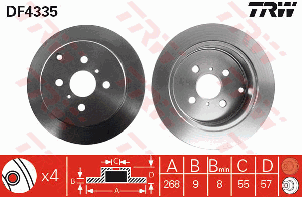 TRW Brake Rotor 268mm Rear DF4335S