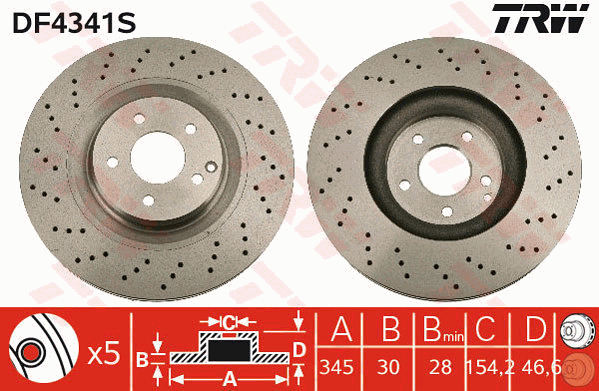 TRW Brake Rotor 345mm Front DF4341S