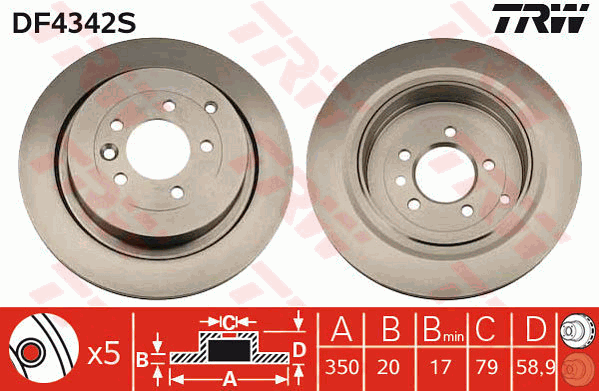 TRW Brake Rotor 350mm Rear DF4342S