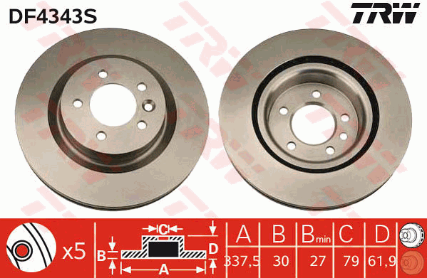 TRW Brake Rotor 337.5mm Front DF4343S