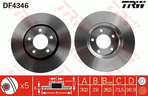 TRW Brake Rotor 302mm Front DF4346S