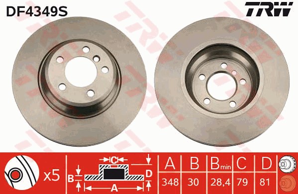 TRW Brake Rotor 348mm Front DF4349S