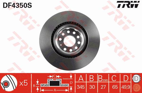 TRW Brake Rotor 345mm Front DF4350S