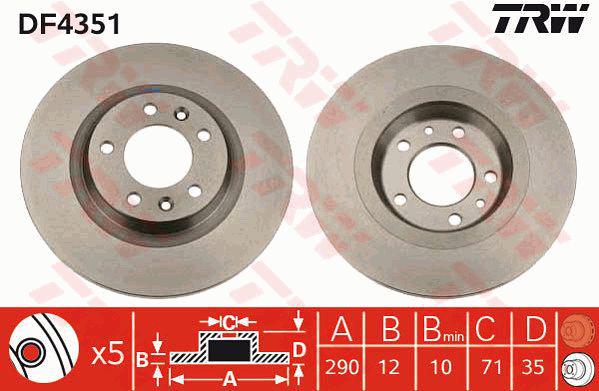 TRW Brake Rotor 290mm Rear DF4351S