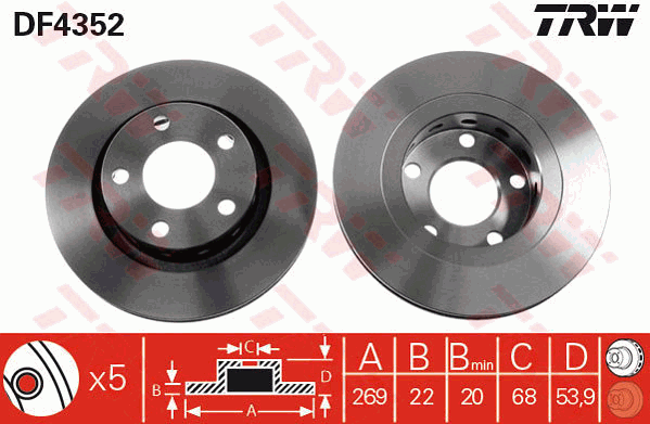 TRW Brake Rotor Single 269mm Rear DF4352S