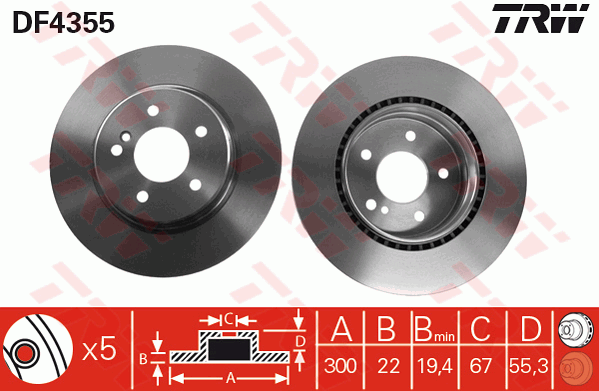 TRW Brake Rotor Single 300mm Rear DF4355S